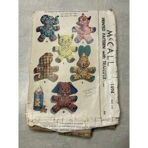 Vintage 1940's McCall Pattern #1494 Stuffed Animals 8.5"